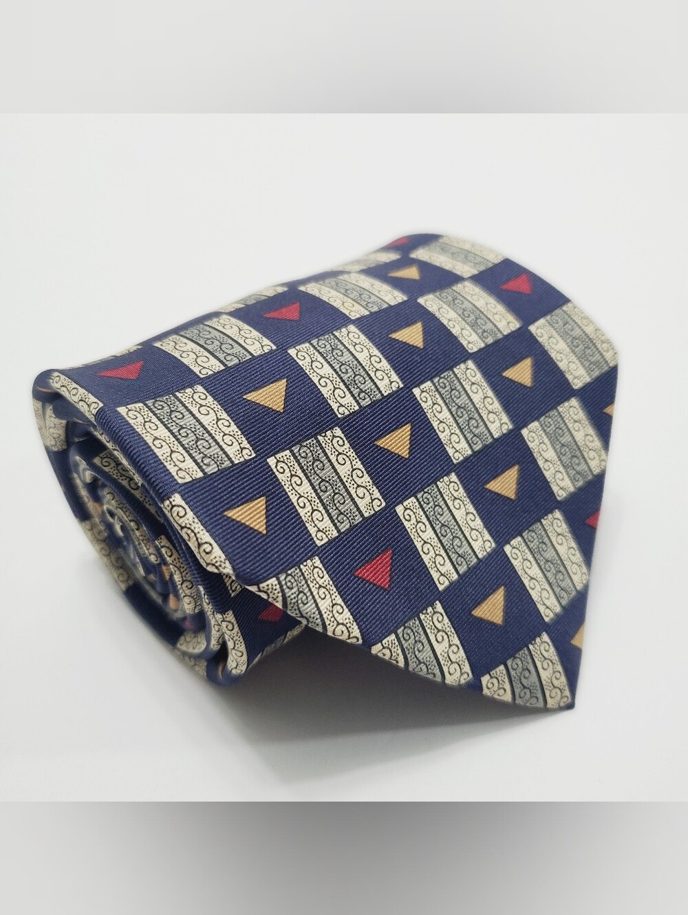 Preswick & Moore Men's Silk Neck Tie Blue Geometric Pattern 58x3.75"